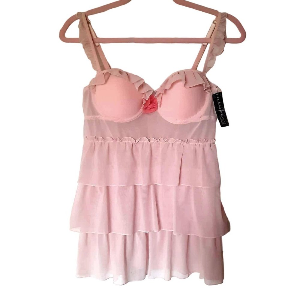Rampage NWT Pale Blush Pink Lace Tiered Bustier/Bra Top Size L (HH103)